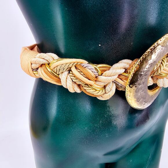Vintage 70s 80s Braided Raffia Cording High Waisted Boho Cinch Statement Belt OS